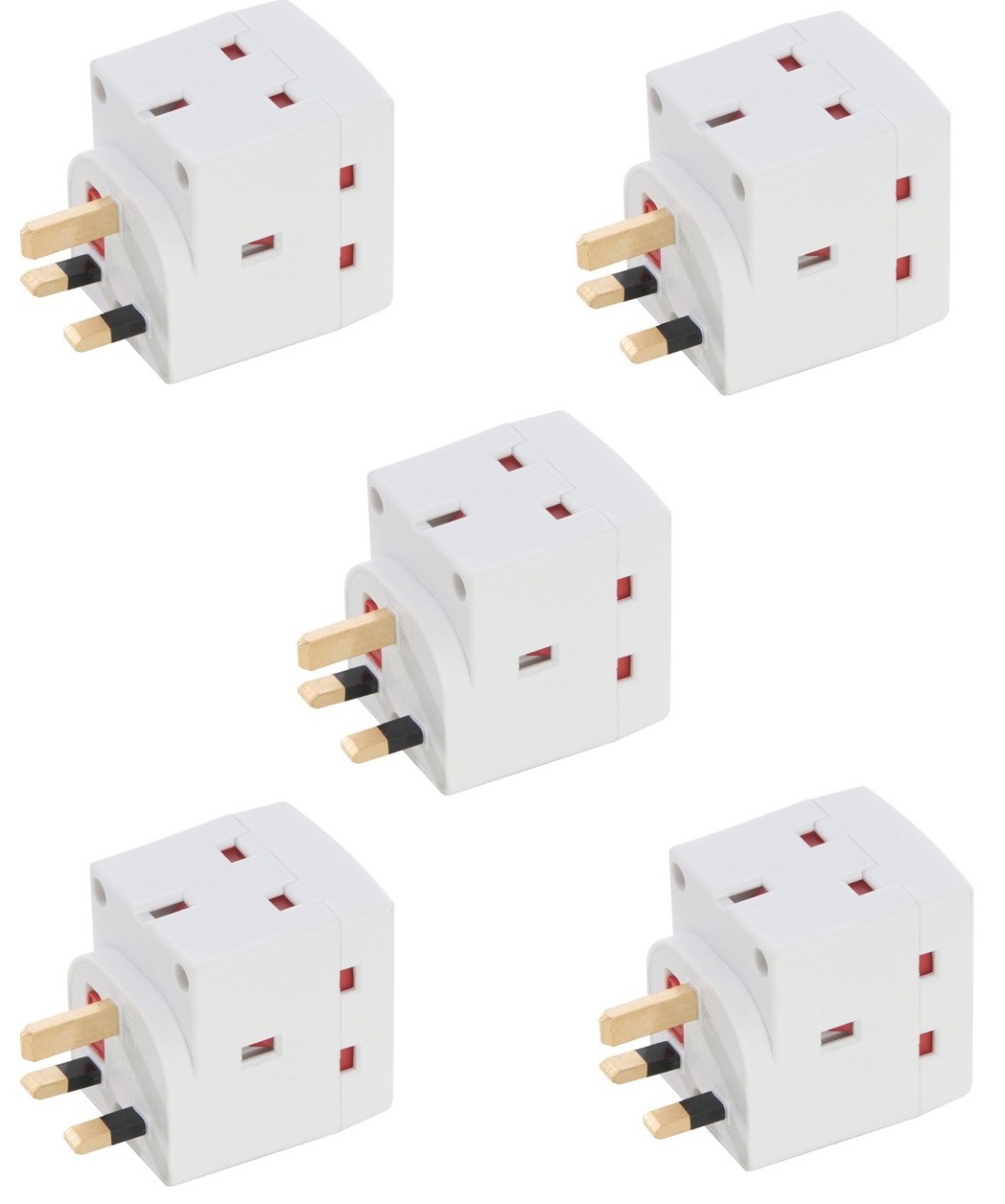 5 x 3 WAY MAINS SOCKET ADAPTOR PLUG FUSED UK MAINS 13Amp 3 GANG