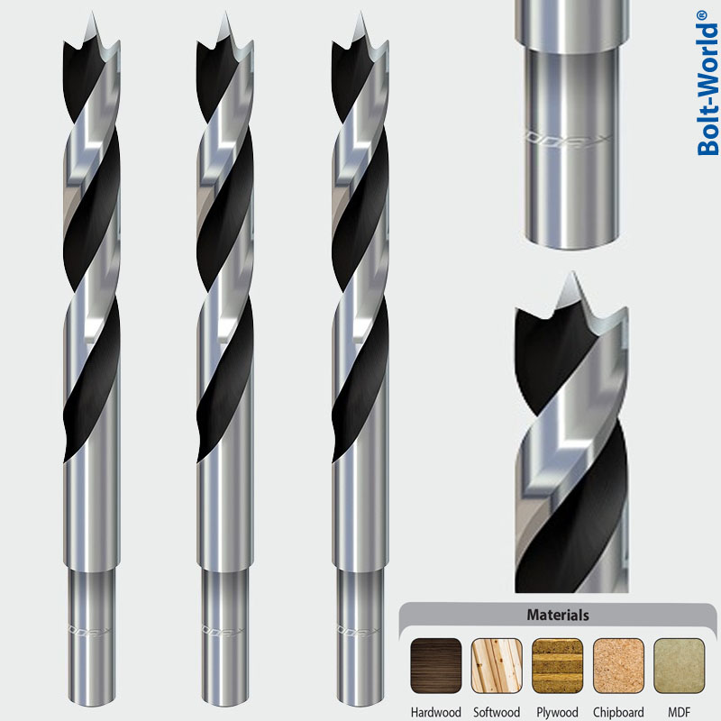 ADDAX HIGH GRADE HSS STEEL BRAD POINT WOOD DRILL BITS FOR CHIPBOARD