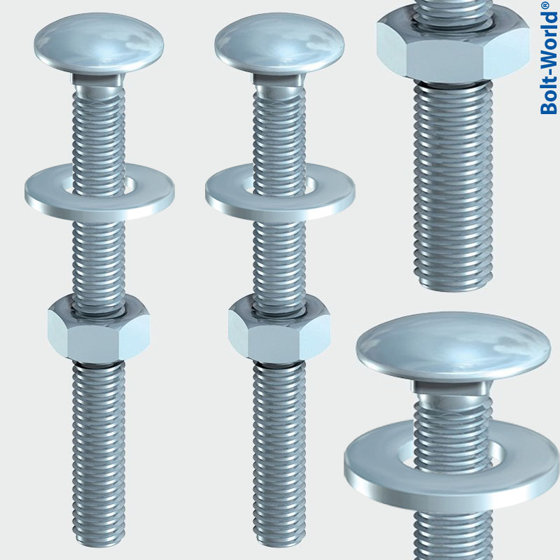 M8 COACH BOLTS CARRIAGE BOLT SCREWS CUP SQUARE HEXAGON NUTS WASHER ZINC DIN 603