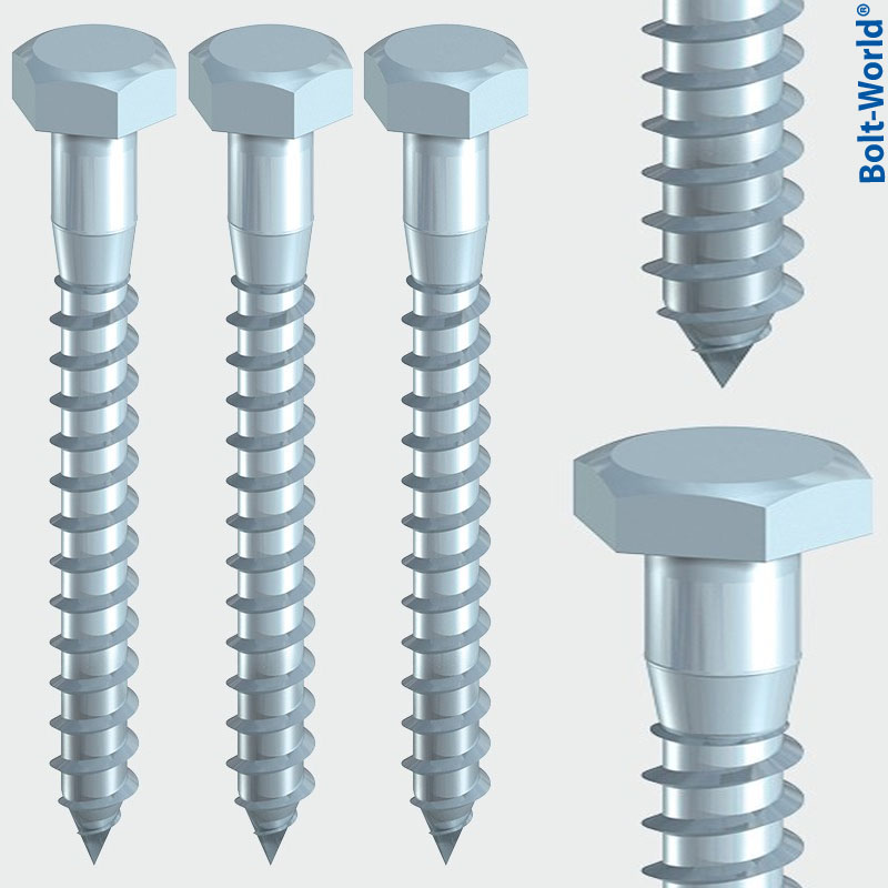 M6 / 6mm HEX HEXAGON HEAD WOOD SCREW COACH SCREWS BOLTS ZINC PLATED ALL