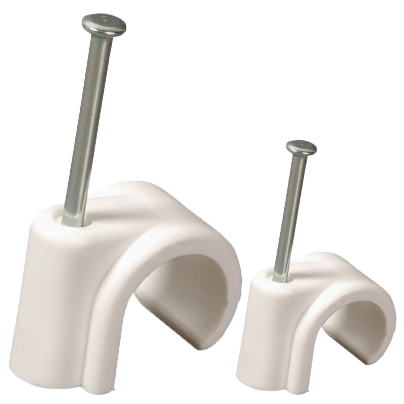 PLASTIC NAIL IN PIPE DOWN WALL CLIPS CLAMPS WHITE WITH MASONRY NAIL