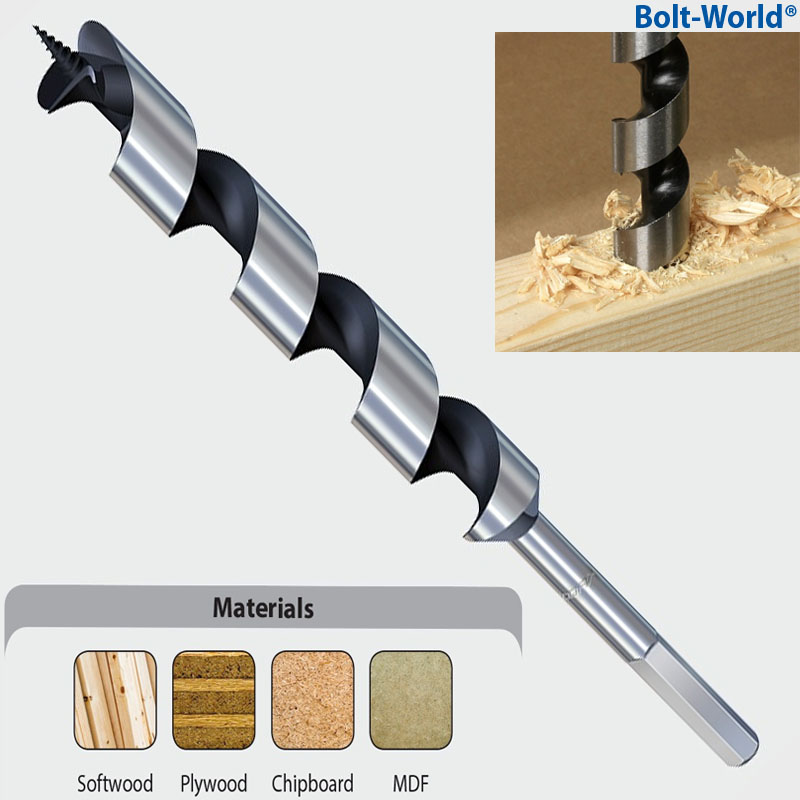 ADDAX AUGER WOOD DRILL HEX SHANK STEEL BITS FOR SOFTWOOD PLYWOOD