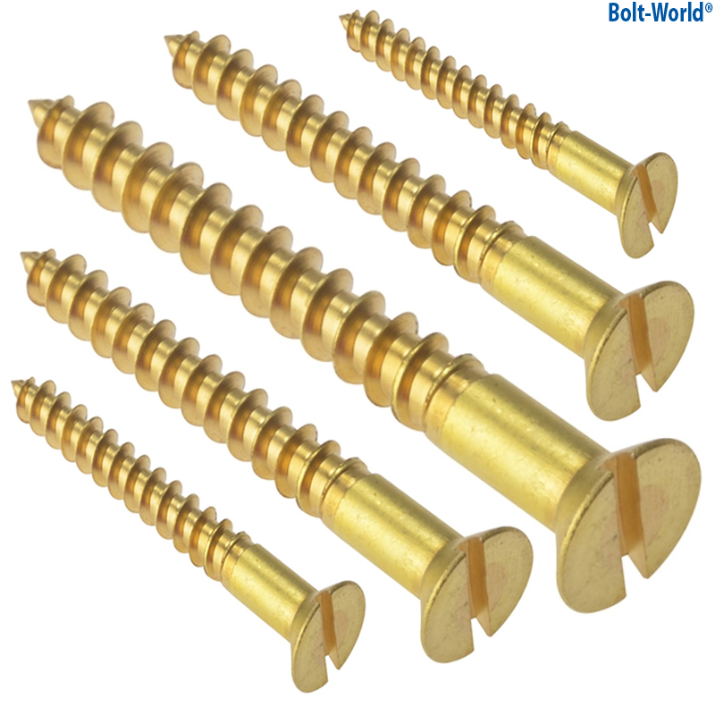 SOLID BRASS SLOTTED FLAT COUNTERSUNK HEAD CHIPBOARD WOOD SCREWS