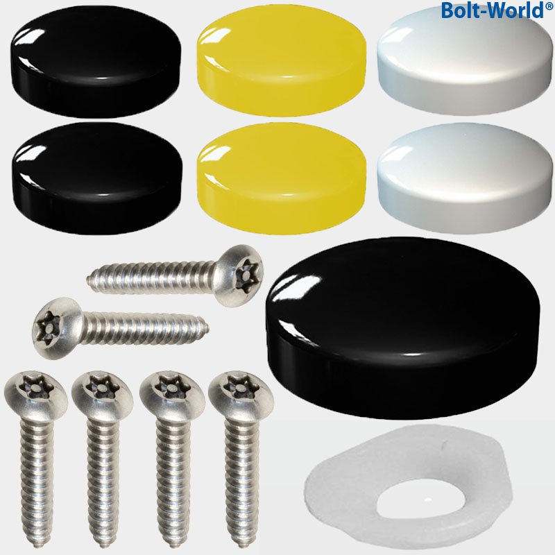 12 x NUMBER PLATE FIXING SCREW COVER KIT BLACK WHITE YELLOW CAPS