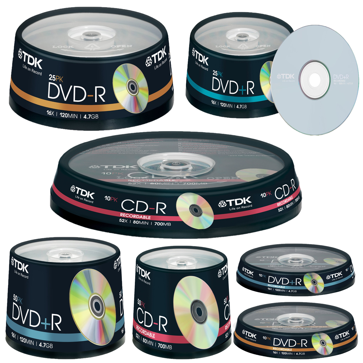 TDK CDR 80 MIN 700MB DVD+R DVDR 16X 120 MIN 4.7GB DISK DISCS BLANK