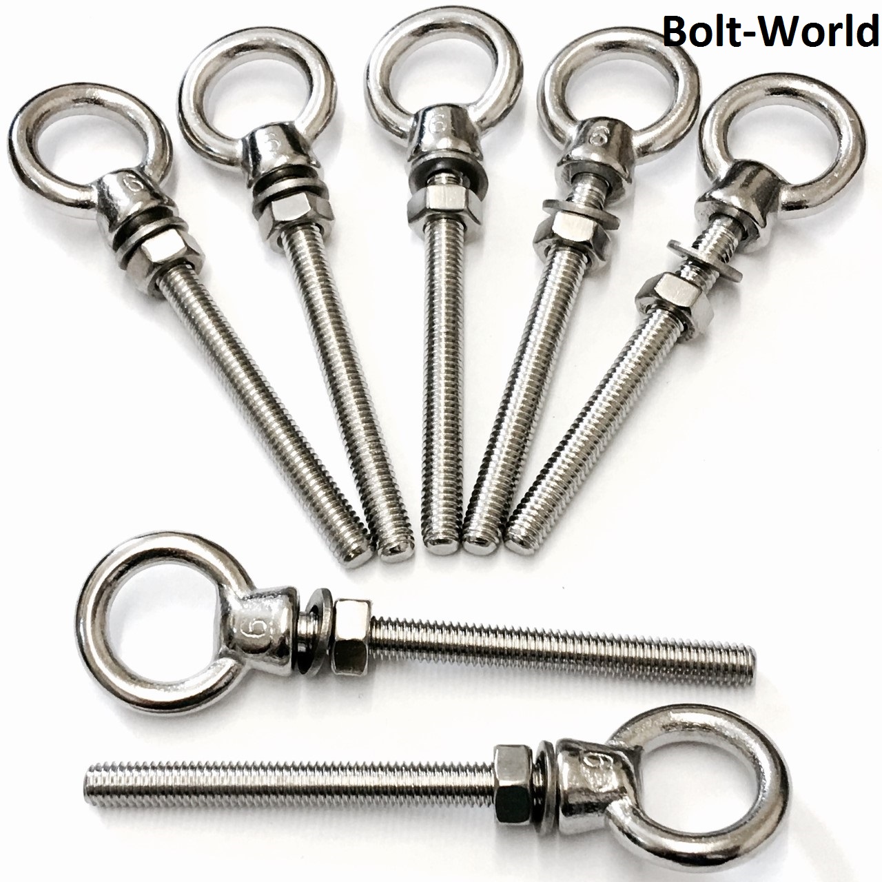A4 316 MARINE STAINLESS STEEL LIFTING EYE BOLTS M6 M8 M10 M12 FULL NUTS