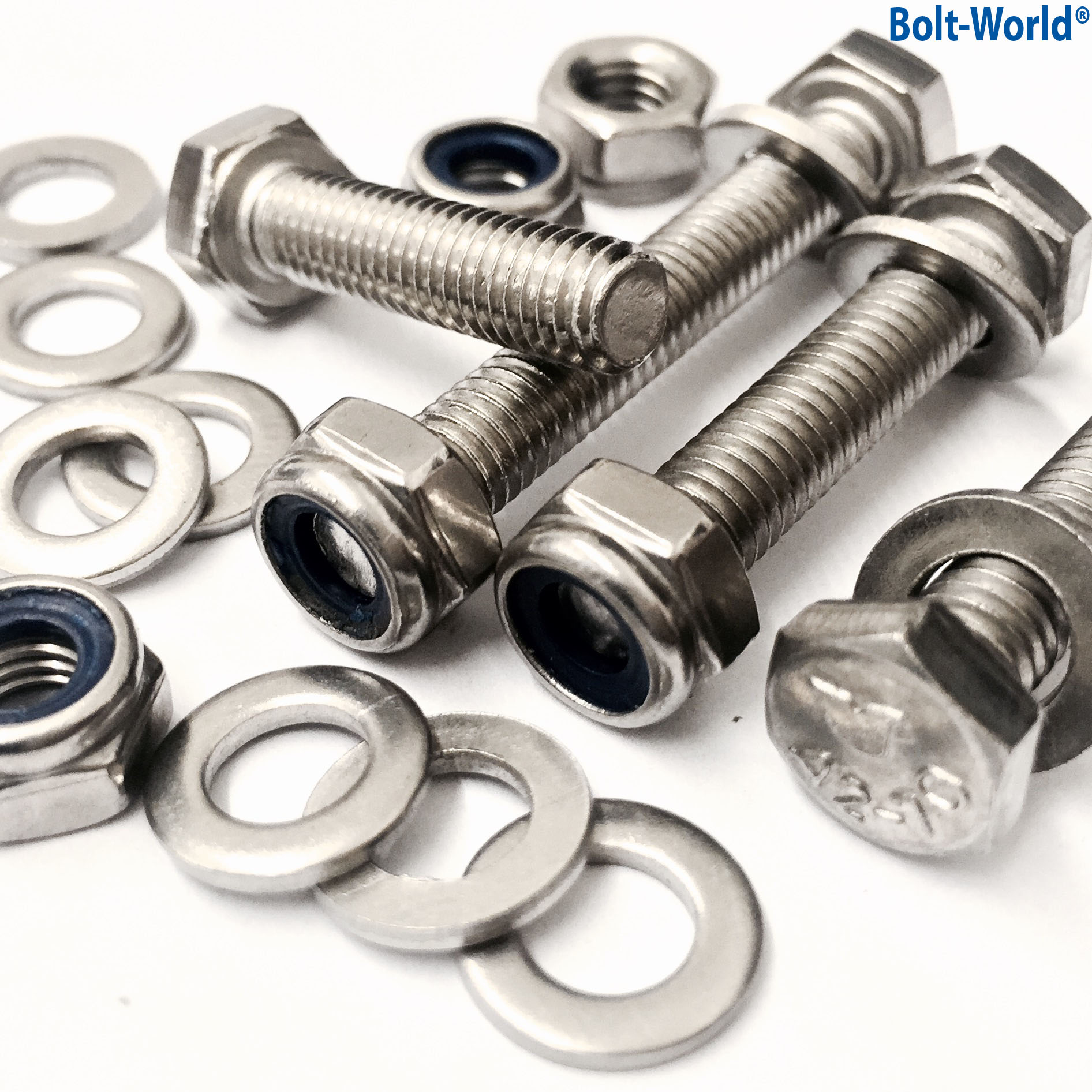 M4 A2 STAINLESS FULLY THREADED HEX BOLT SET SCREWS + NYLOC NUT