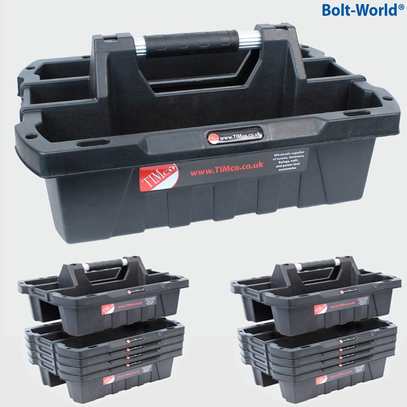 TIMco 50cm /19.5 INCHES OPEN TOTE PLASTIC TOOLS TRAY BLACK RUGGED 2