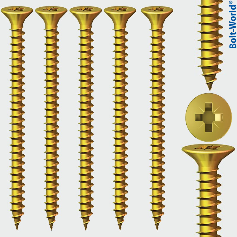 YELLOW MDF PLASTIC WOOD SCREW THIN SHEET METAL POZI COUNTERSUNK SCREWS