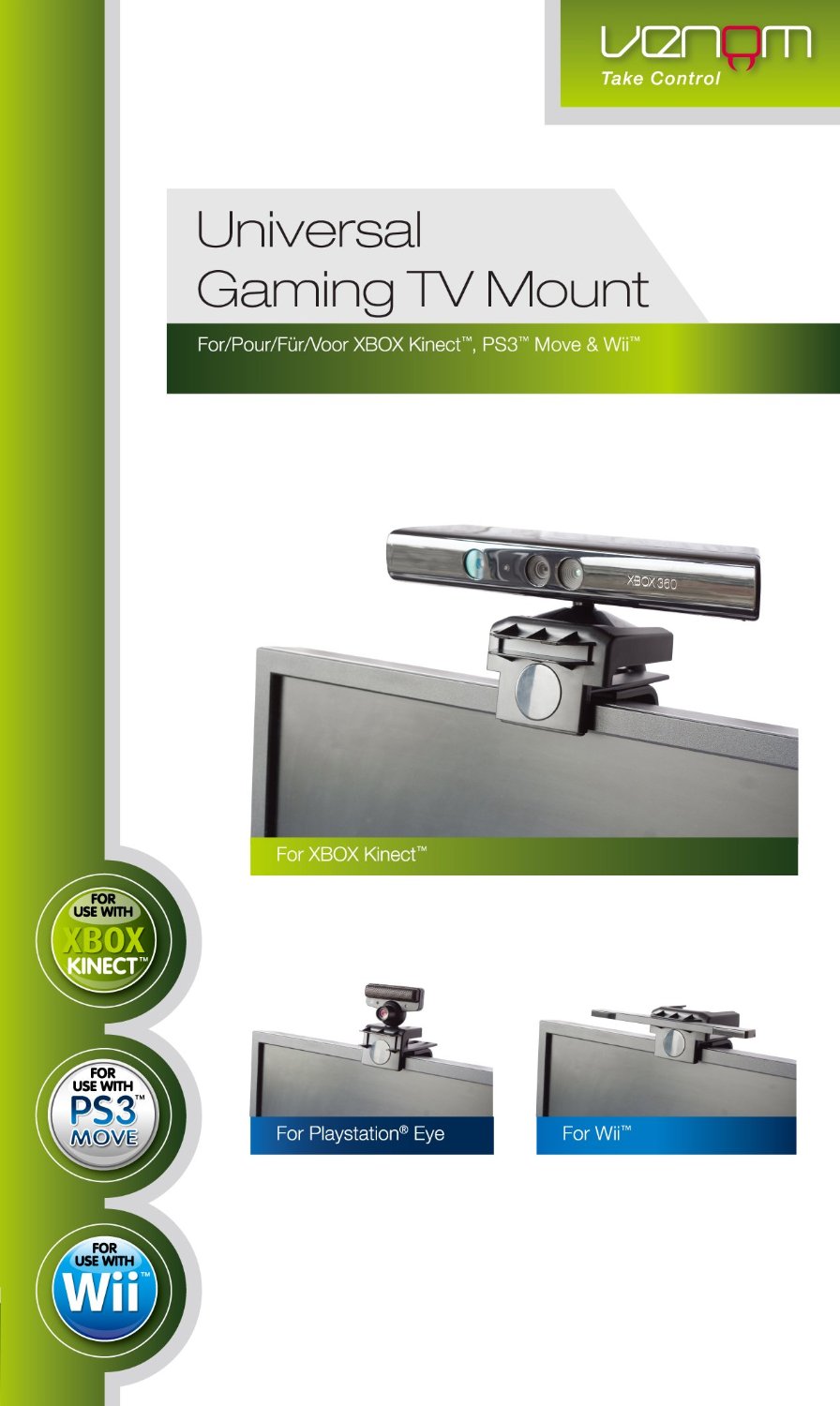 Venom Universal Gaming TV Camera Mount Xbox 360 PS3 Wii for Kinect Sensor Bar